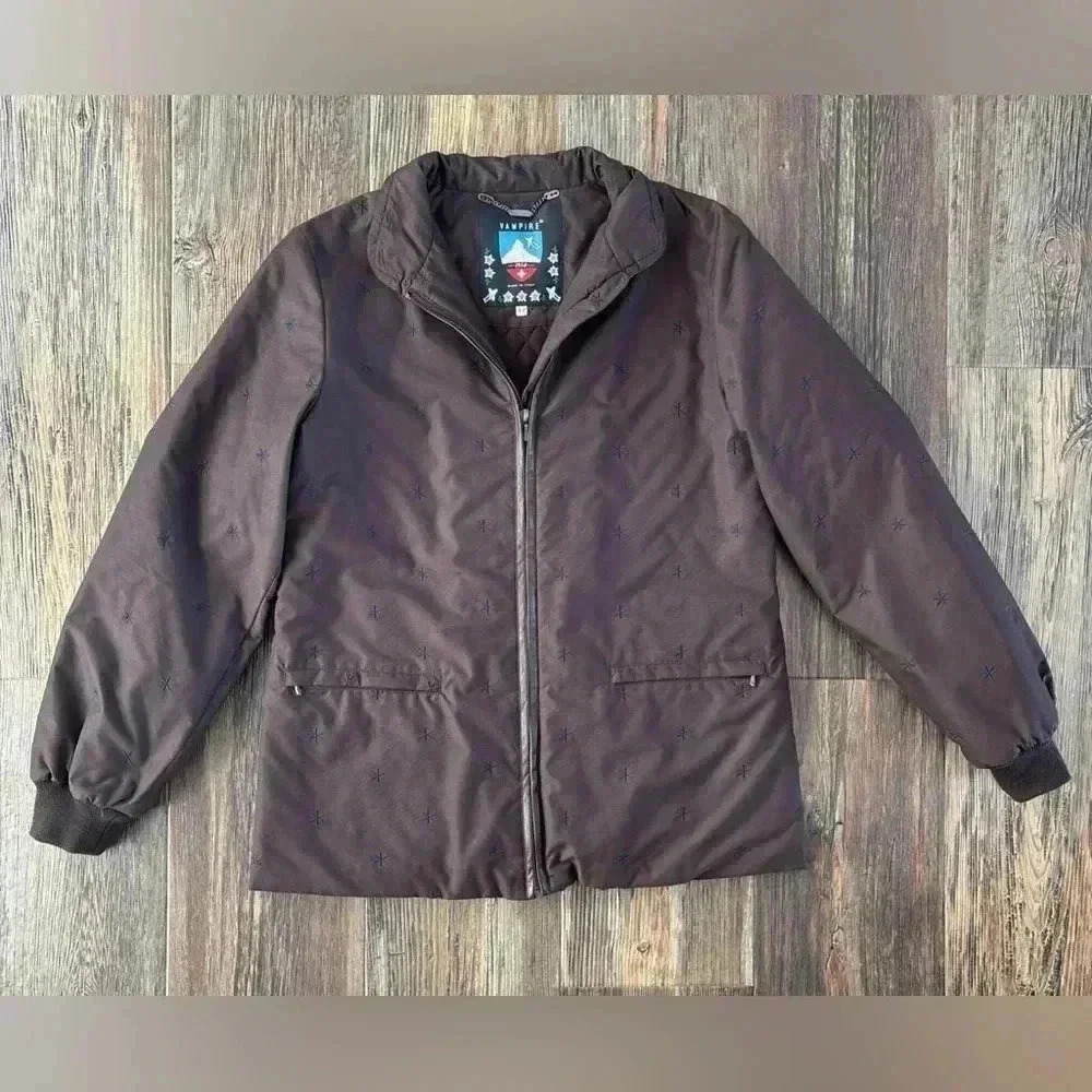 Vampire 1950 Jacket Coat Made In Italy Size 42 Brown w/Blue Stars Collared
